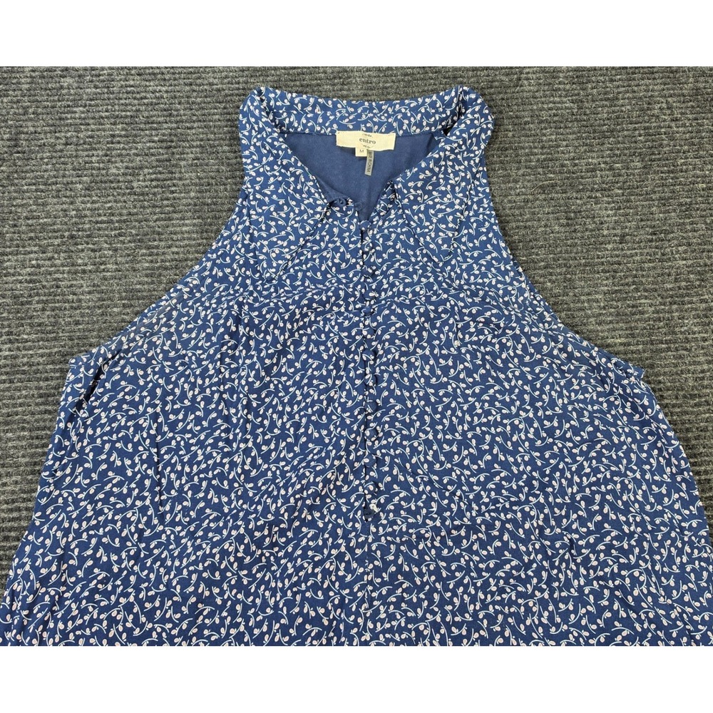 Entro Floral Sleeveless Blouse Womens Medium Blue Excellent Halter Neck Top